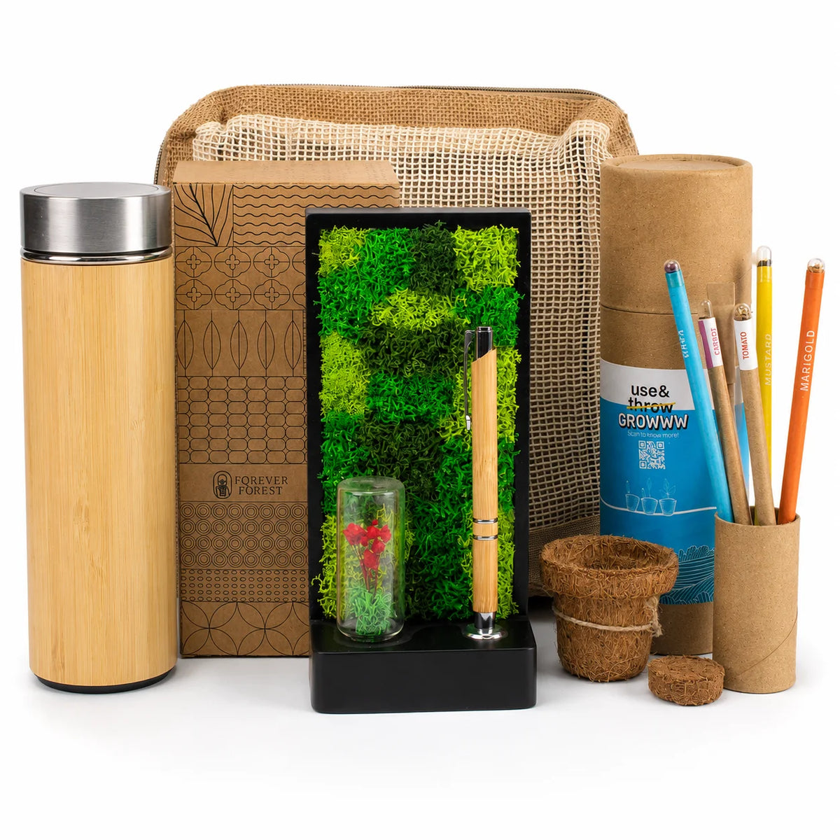 Eco - Bamboo Bottle Forest Jute Pouch