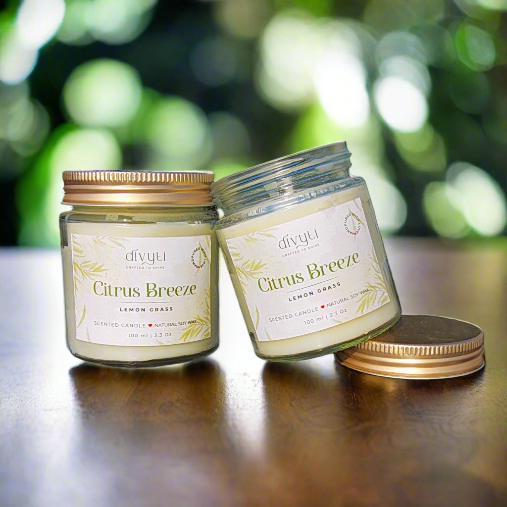 Citrus Breeze Calm Scented Candle | Lemongrass | 100% Soy Wax | Décor, Gifting & Aromatherapy