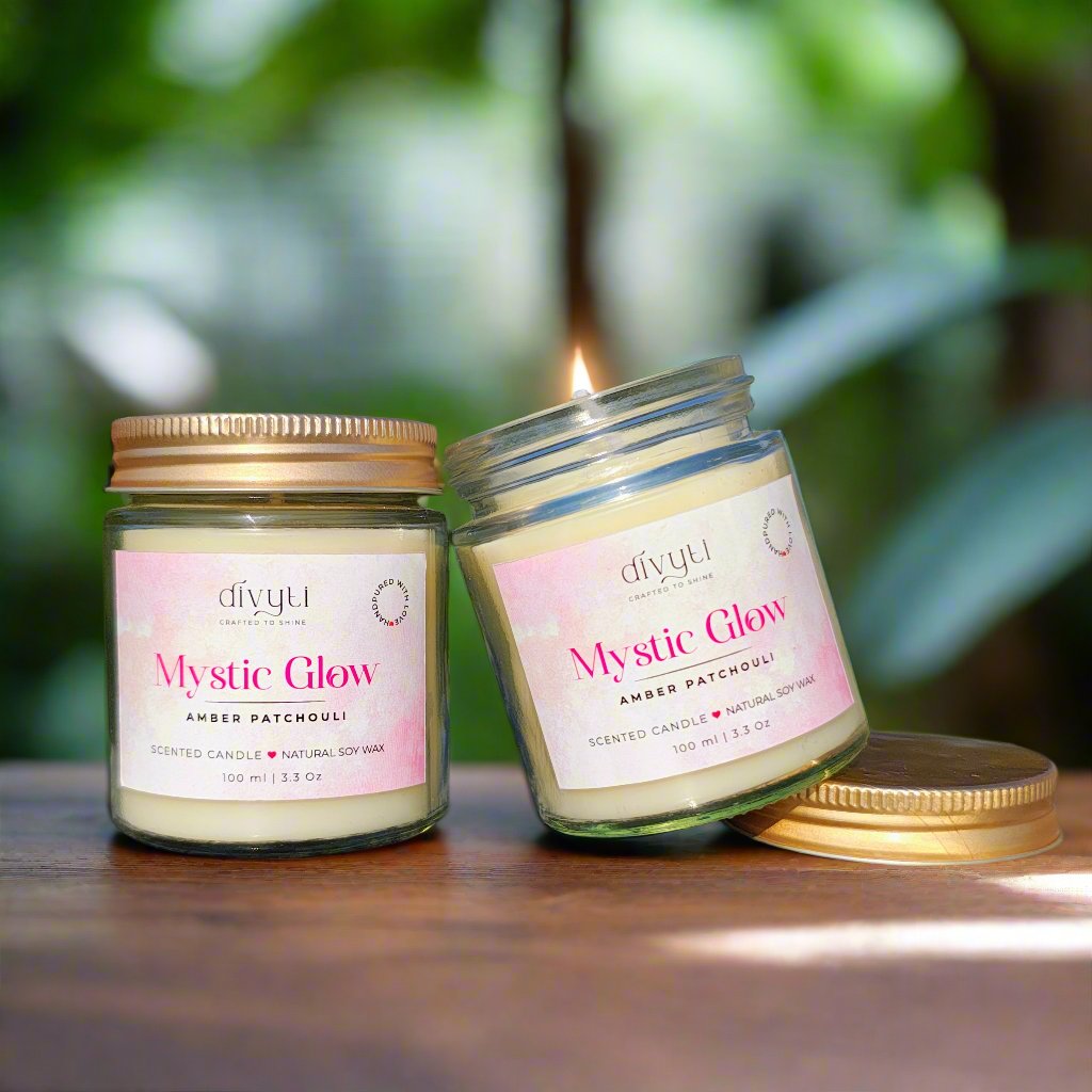 Mystic Glow Calm Scented Candle | Amber Patchouli | 100% Soy Wax | Décor, Gifting & Aromatherapy