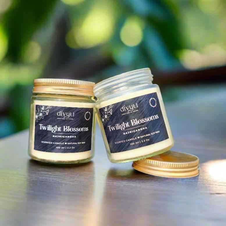 Twilight Blossoms Calm Scented Candle | Rajnigandha | 100% Soy Wax | Decor, Gifting & Aromatherapy