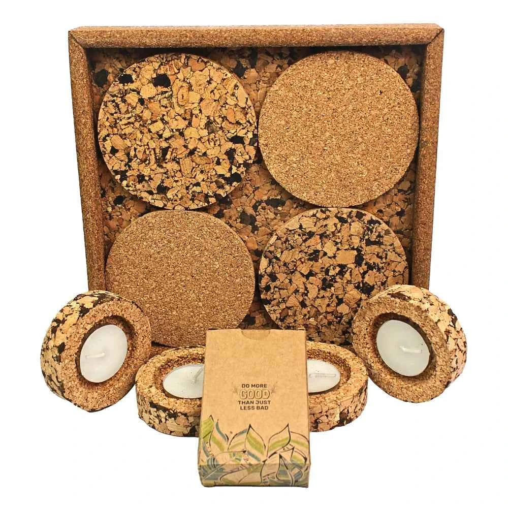 Eco - Diwali Cork Tray, Diya & Playing Cards Gift Set