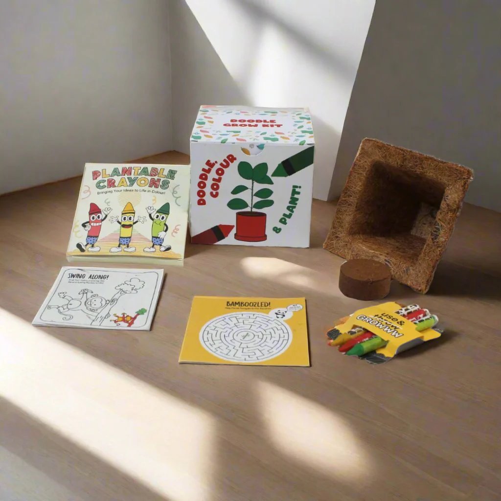 Doodle Grow Kit | Plantable Crayons + Worksheet + Cocopot + Coloring Sheet | Eco Friendly | Book My Gift
