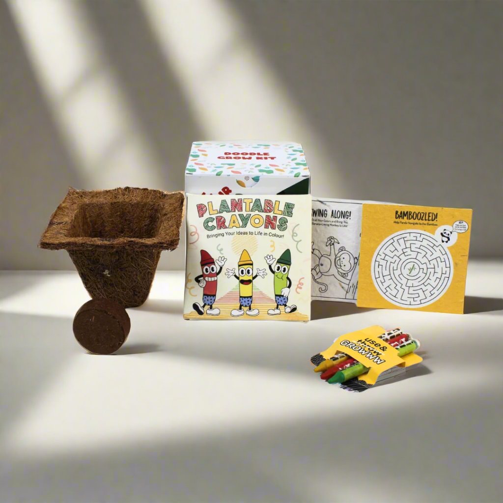 Doodle Grow Kit | Plantable Crayons + Worksheet + Cocopot + Coloring Sheet | Eco Friendly | Book My Gift