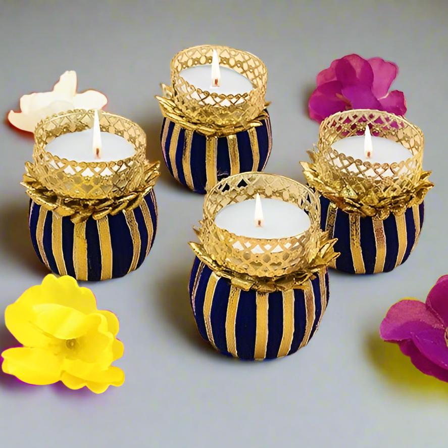 Drum Metallic Diya Tea Light Holders for Diwali Diyas | Home Decorations Diwali Gifts (Drum Multicolour)