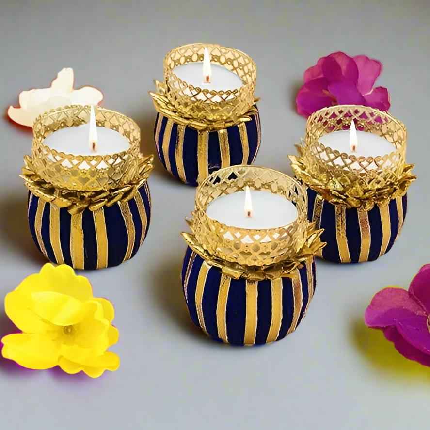 Drum Metallic Diya Tea Light Holders for Diwali Diyas | Home Decorations Diwali Gifts (Drum Multicolour)