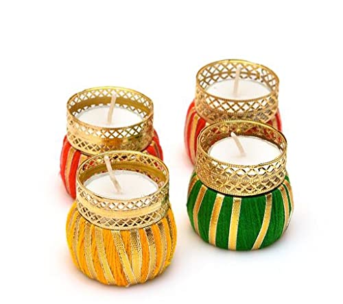 Drum Metallic Diya Tea Light Holders for Diwali Diyas | Home Decorations Diwali Gifts (Drum Multicolour)