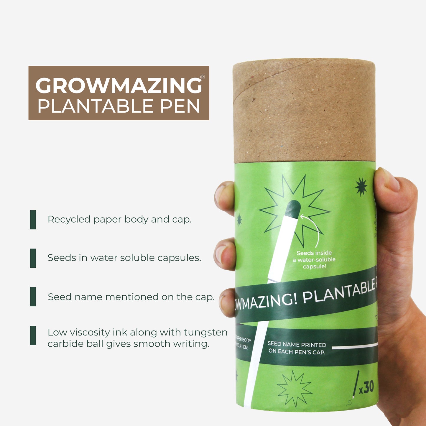 Growmazing Plantable Paper Pen | Eco Friendly | Pen | Set Of 5 pcs. | Set of 30 pcs. | Corporate Gift Set | Birthday Gift Set | Seeds | Book My Gift