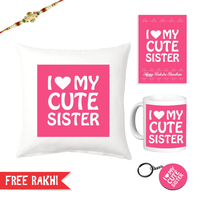 Cute Sister Rakhi Combo | I Love Cute sister Mug | Combo Gift for Sis | Gift for Sister | Combo Gift for Behen | Rakshabandhan Gift for Sister | Rakhi Gift for Sister