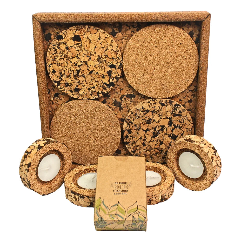 Eco - Diwali Cork Tray, Diya & Playing Cards Gift Set