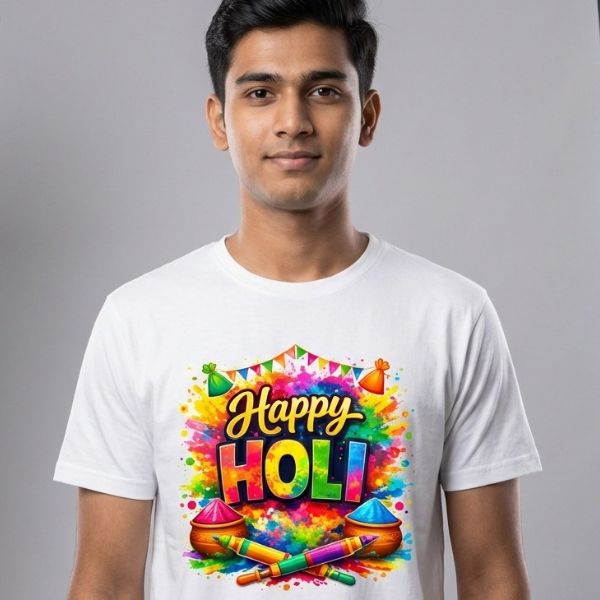 Happy Holi Colorful T-Shirt | Dri Fit | Unisex T-Shirt | Holi Gifting | Corporate Gift | Happy Holi