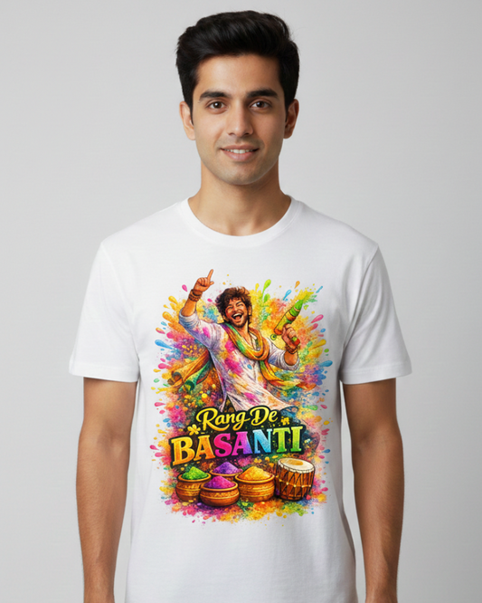 Rang De Baranti Design Holi Tshirt | Dri Fit | Unisex T- Shirt | Best Holi Gift